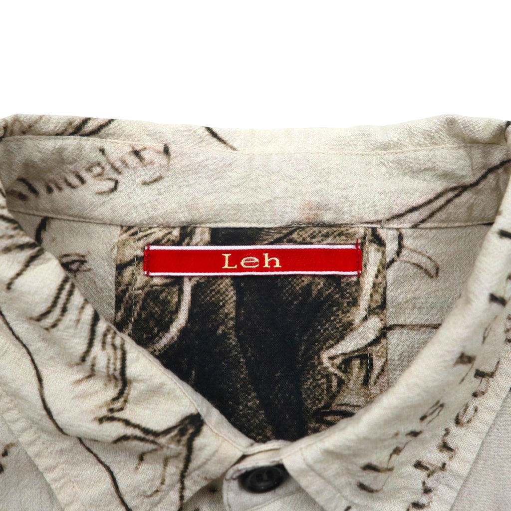 Leh Haori Shirt, Size L, Beige, All-Over Print, Indian Cotton, Art Graphics, 945