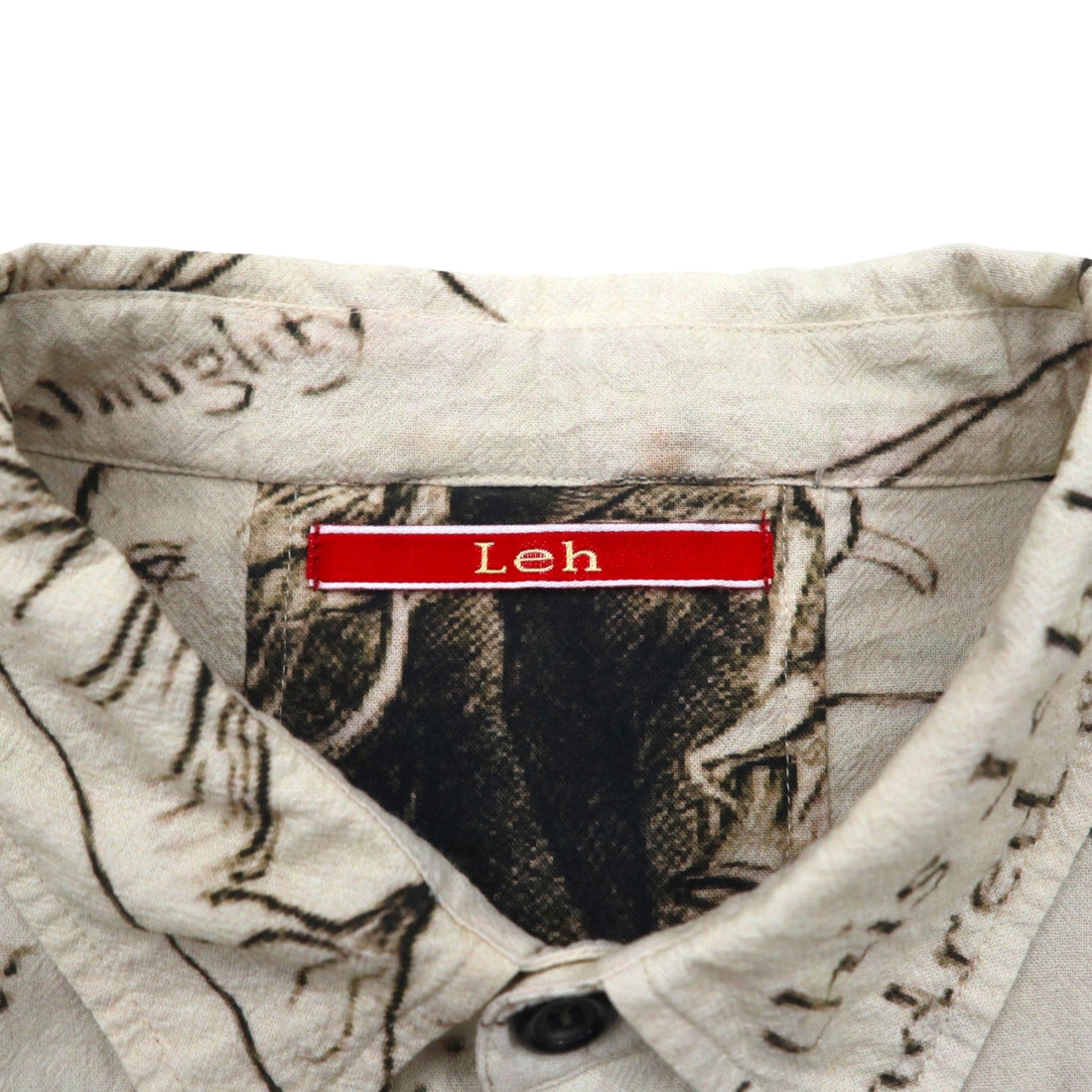 Leh Haori Shirt, Size L, Beige, All-Over Print, Indian Cotton, Art Graphics, 945
