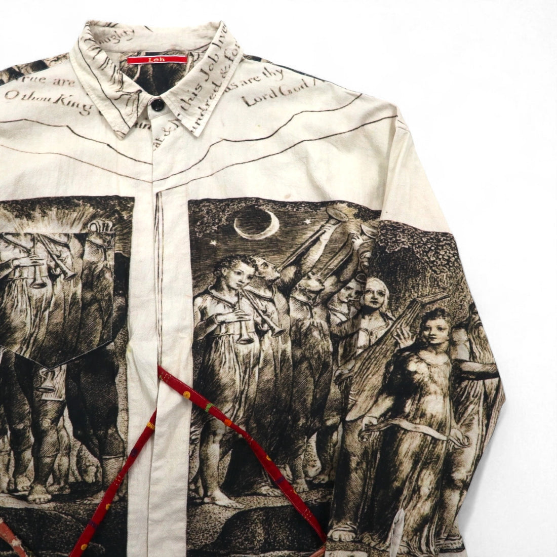 Leh Haori Shirt, Size L, Beige, All-Over Print, Indian Cotton, Art Graphics, 945