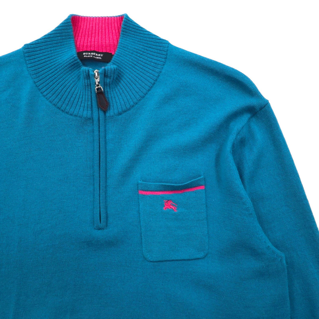 BURBERRY BLACK LABEL Half-Zip Driver's Knit Sweater, Size L, Lambswool, with Chest Pocket