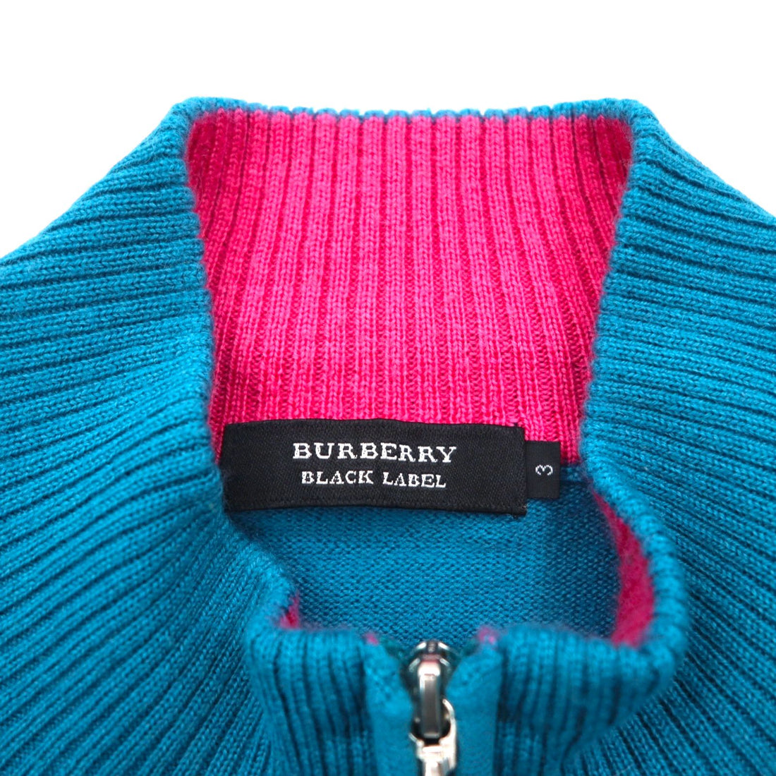 BURBERRY BLACK LABEL Half-Zip Driver's Knit Sweater, Size L, Lambswool, with Chest Pocket