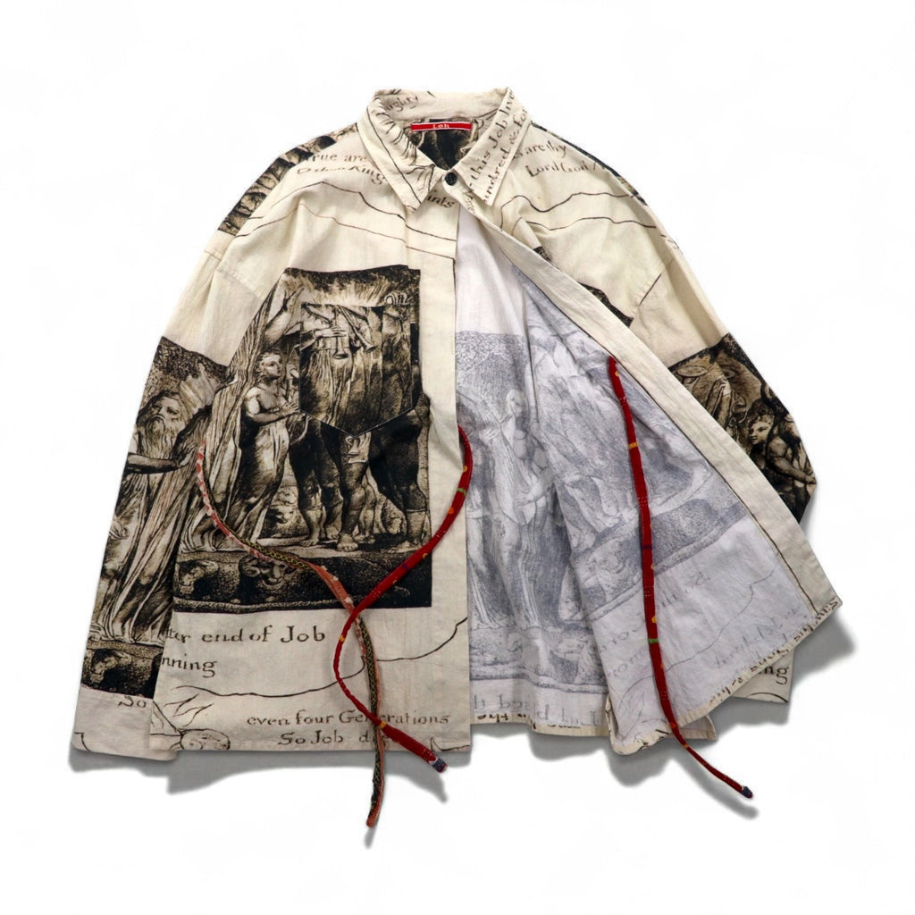 Leh Haori Shirt, Size L, Beige, All-Over Print, Indian Cotton, Art Graphics, 945
