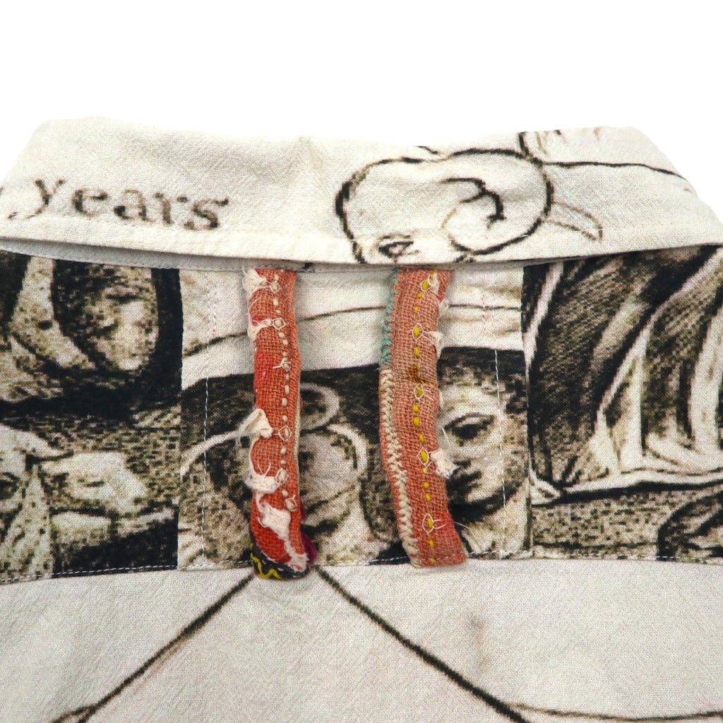 Leh Haori Shirt, Size L, Beige, All-Over Print, Indian Cotton, Art Graphics, 945