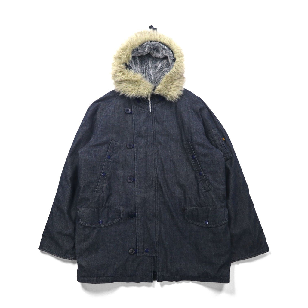 ALPHA INDUSTRIES N-3B Denim Flight Jacket, XL, with Boa Liner and Detachable Fur Lining