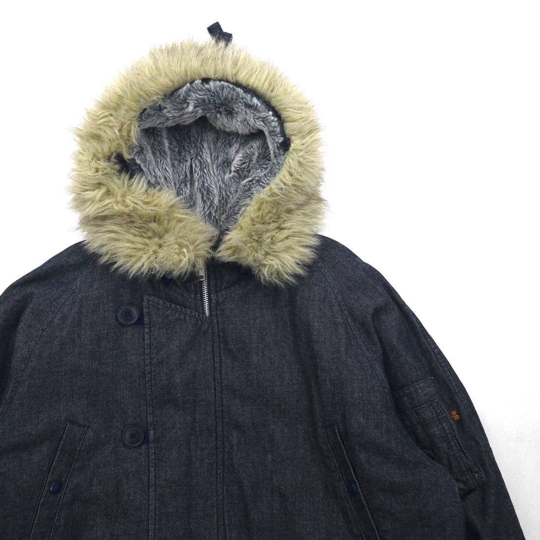 ALPHA INDUSTRIES N-3B Denim Flight Jacket, XL, with Boa Liner and Detachable Fur Lining
