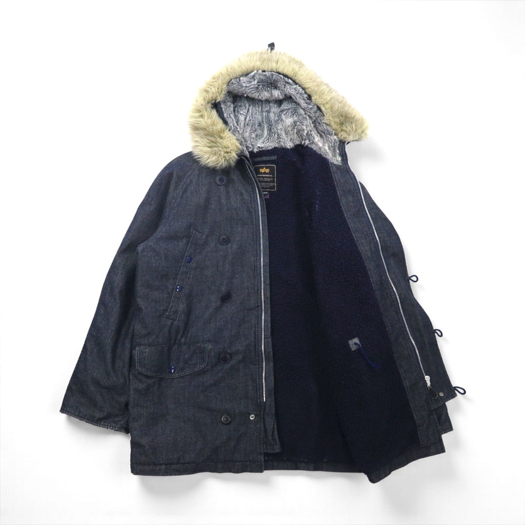ALPHA INDUSTRIES N-3B Denim Flight Jacket, XL, with Boa Liner and Detachable Fur Lining