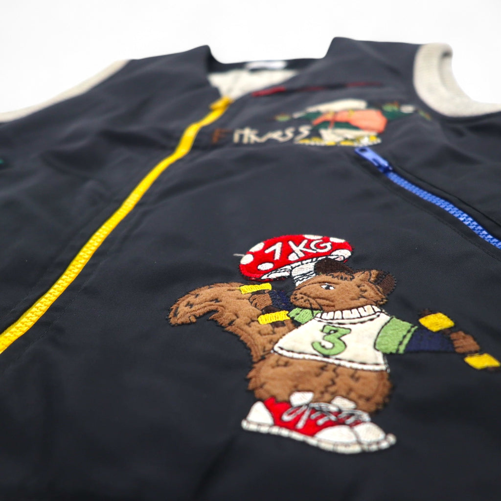 Castelbajac sport Made in Italy 90s Different material switching Full zip vest M Black Character embroidery