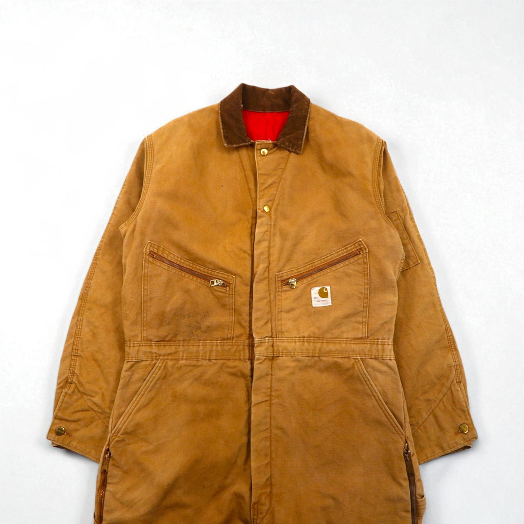 carhartt 70年代 USA製 ダック パデット オールインワン つなぎ L キャメル キルティングライナー GRIPPER ZIPPER 996QZ