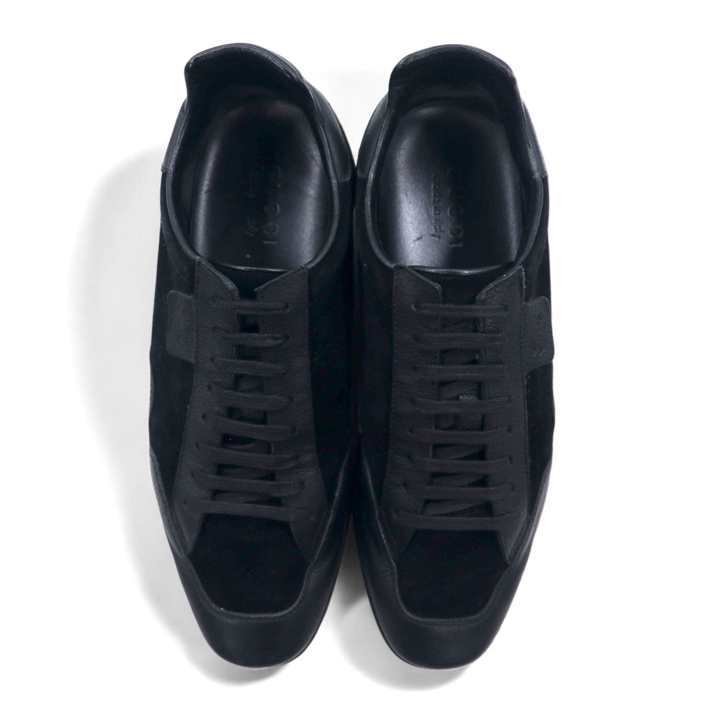 GUCCI Made in Italy German Trainer Leather Sneakers 26.5cm Black Suede 317052