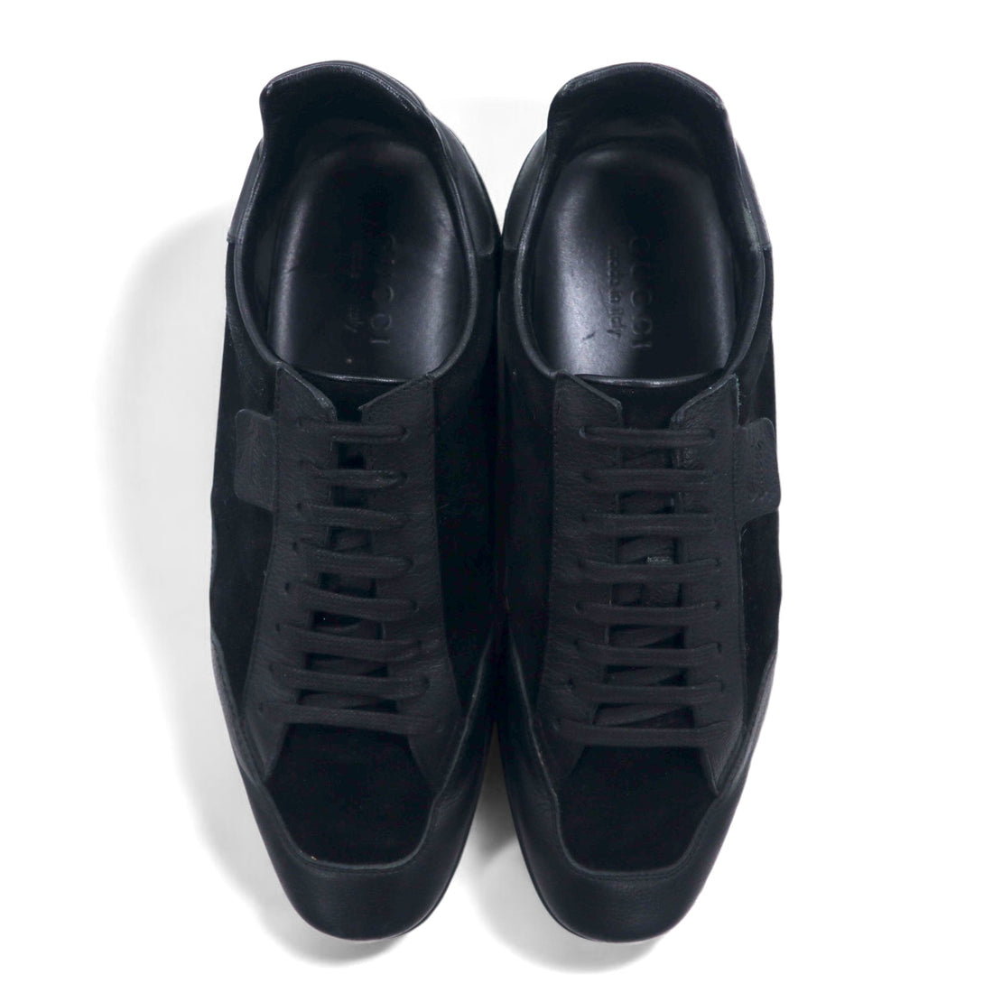 GUCCI Made in Italy German Trainer Leather Sneakers 26.5cm Black Suede 317052