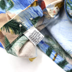 Pierre Cardin 90s Aloha Shirt L Blue Rayon All-over Print Beach Pin-up Girl