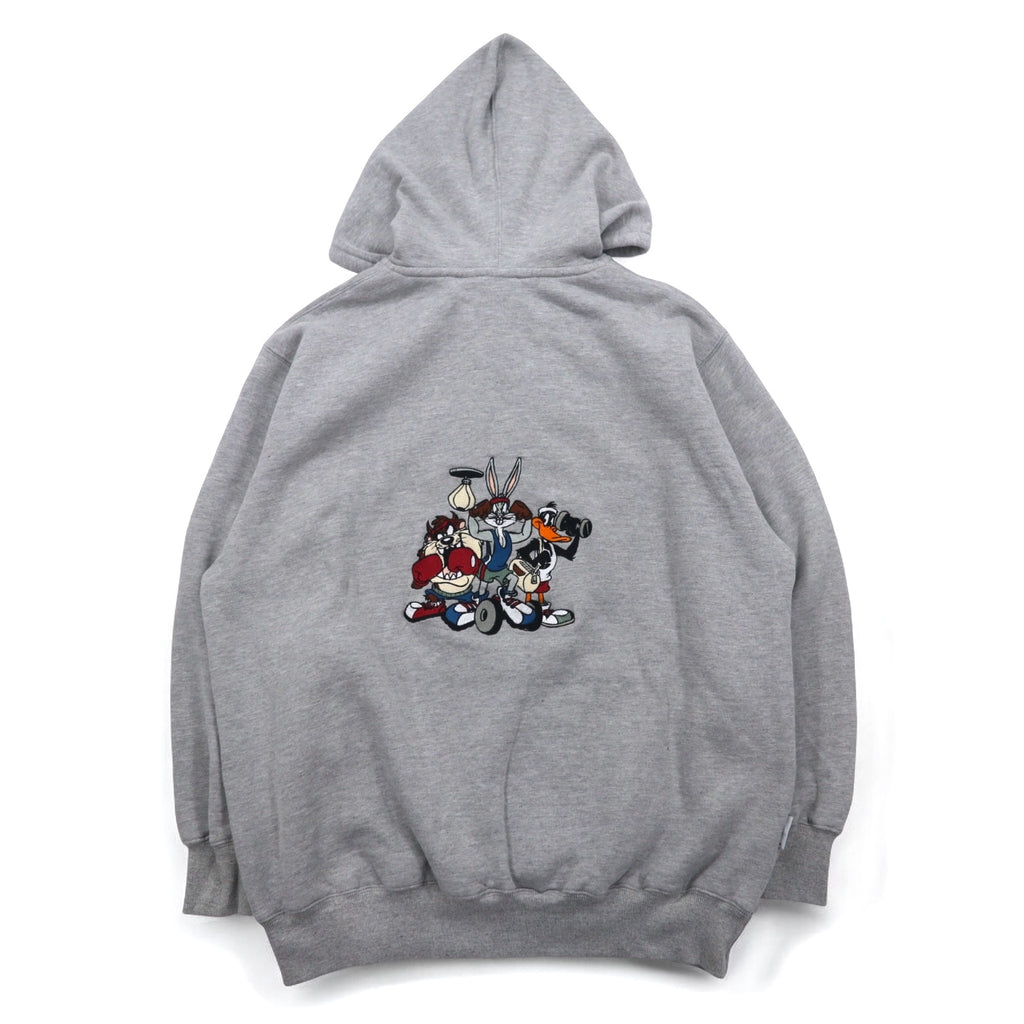 WARNER BROS. 90s Looney Tunes Character Embroidery Half Zip Hoodie XL Gray ACME CLOTHING CO.