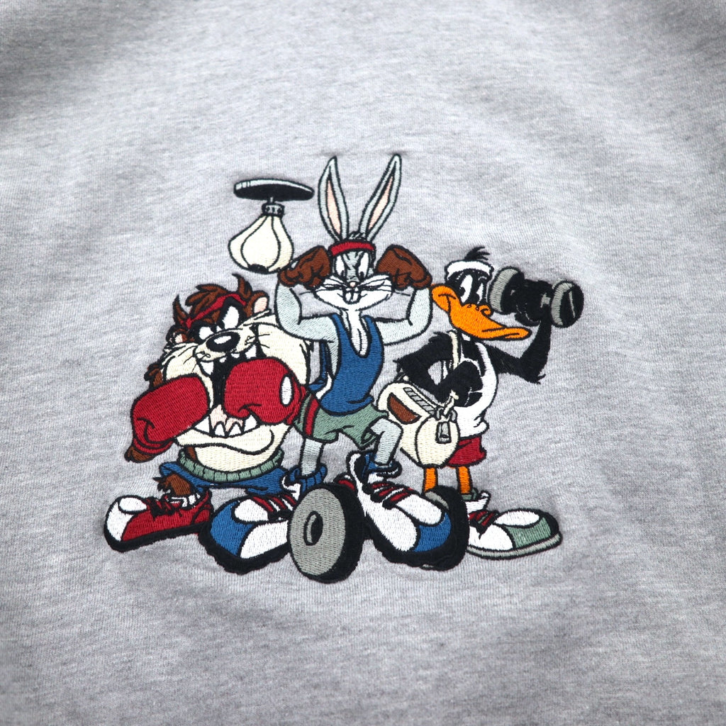 WARNER BROS. 90s Looney Tunes Character Embroidery Half Zip Hoodie XL Gray ACME CLOTHING CO.