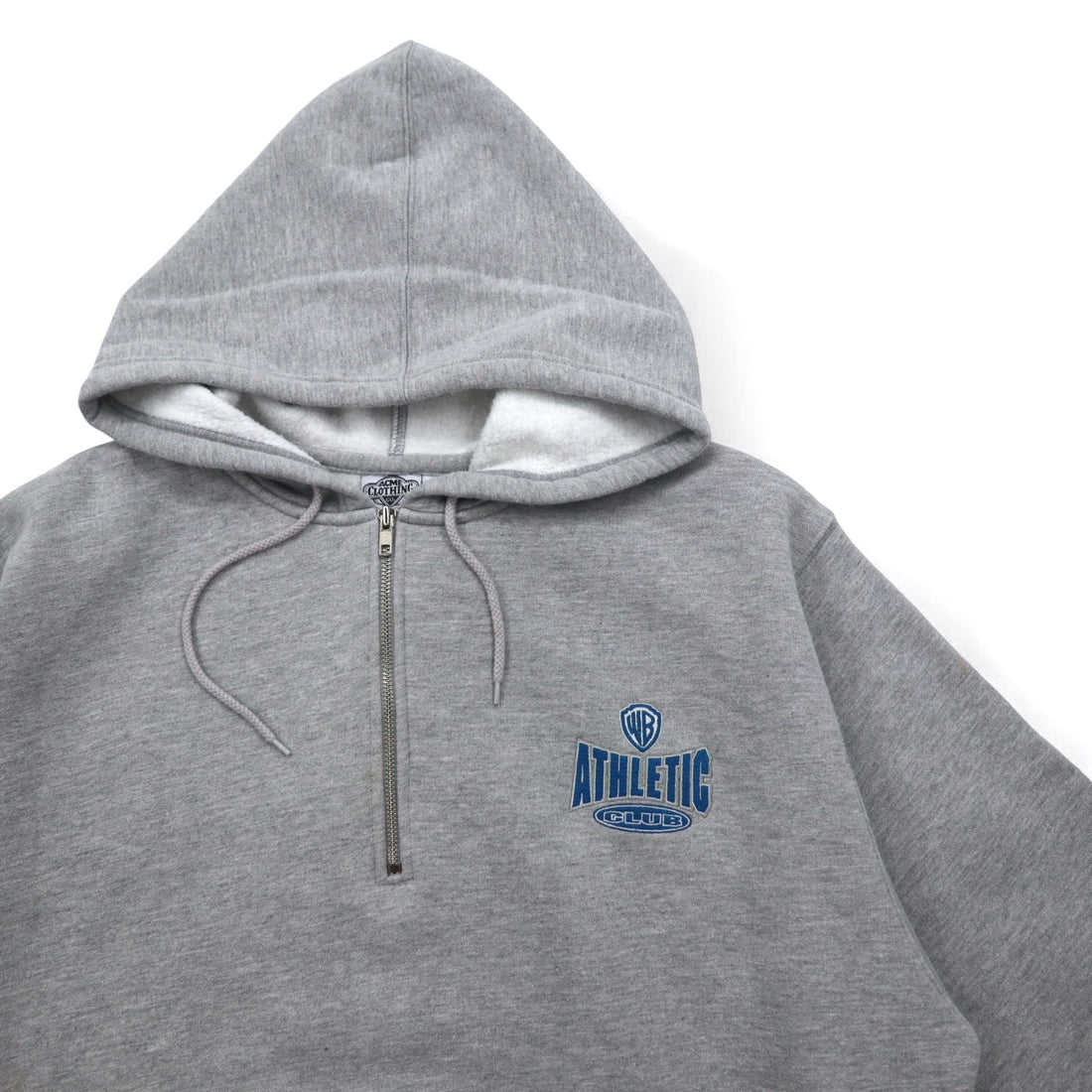 WARNER BROS. 90s Looney Tunes Character Embroidery Half Zip Hoodie XL Gray ACME CLOTHING CO.