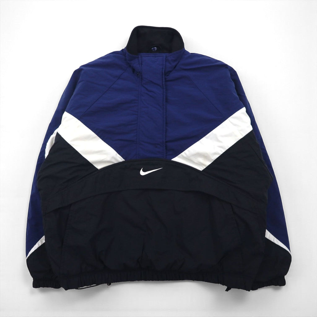 NIKE 90s Silver Tag Half-Zip Anorak Jacket, Nylon Jersey, Size XL, Padded, Kangaroo Pocket, Short Length, Drawcord