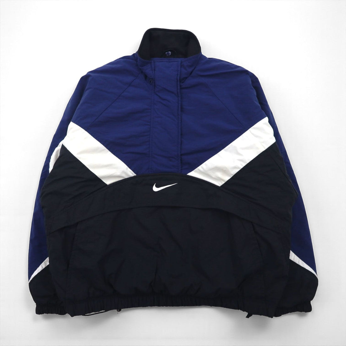 NIKE 90s Silver Tag Half-Zip Anorak Jacket, Nylon Jersey, Size XL, Padded, Kangaroo Pocket, Short Length, Drawcord