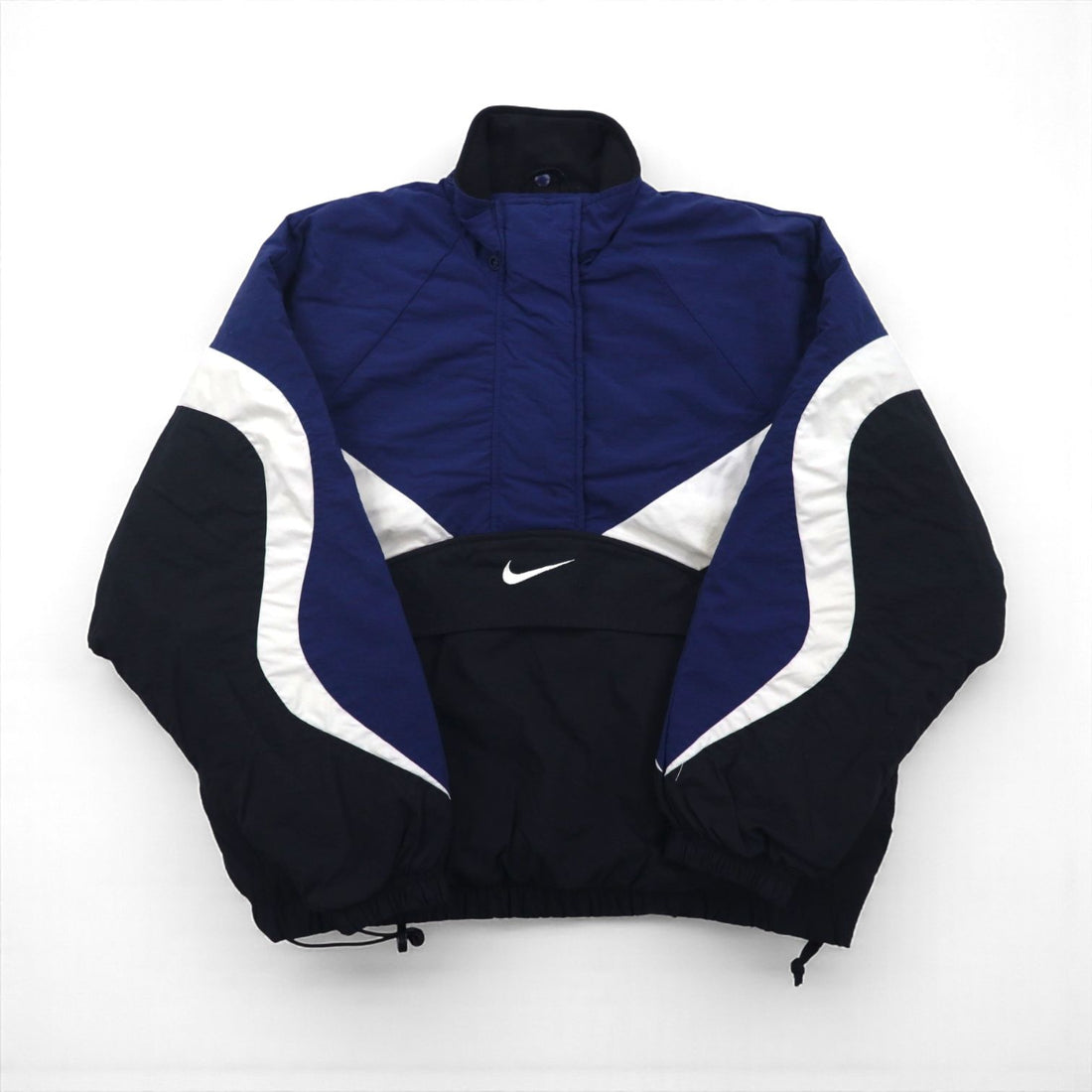 NIKE 90年代 銀タグ ハーフジップ アノラックジャケット ナイロン ジャージ XL 中綿 カンガルーポケット 短丈 ドローコード