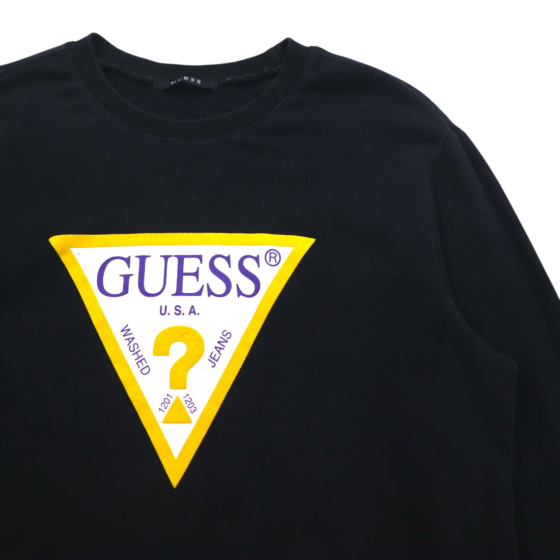 GUESS Triangle Logo Print Sweatshirt L Black Cotton