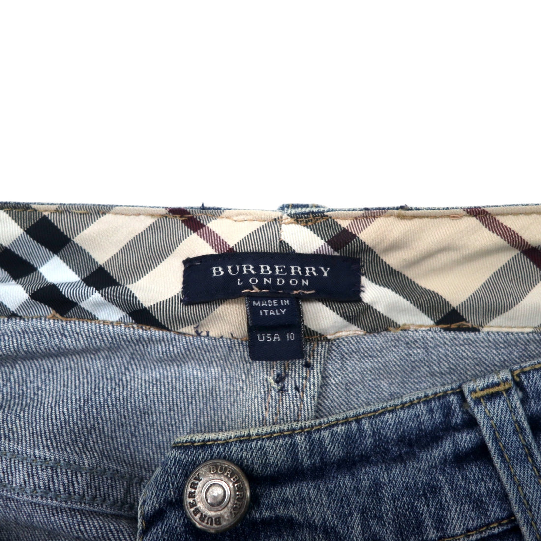BURBERRY Made in Italy Nova Check Boot Cut Denim Pants 10 Blue Cotton Stretch