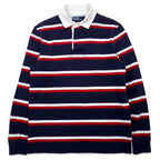 日本然リトテ-古着オンライン-Polo by Ralph Lauren 90年代 ボーダー ラガーシャツ M ネイビー コットン スモールポニー 刺繍 スリランカ製-Polo by Ralph Lauren 90's Striped Rugby Shirt M Navy Cotton Small Pony Embroidery Sri Lanka Made