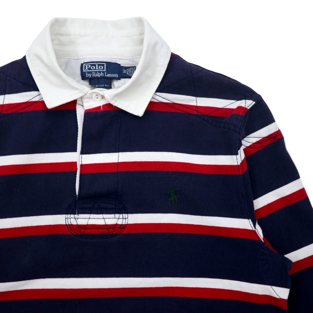 Polo by Ralph Lauren 90年代 ボーダー ラガーシャツ M ネイビー コットン スモールポニー 刺繍 スリランカ製