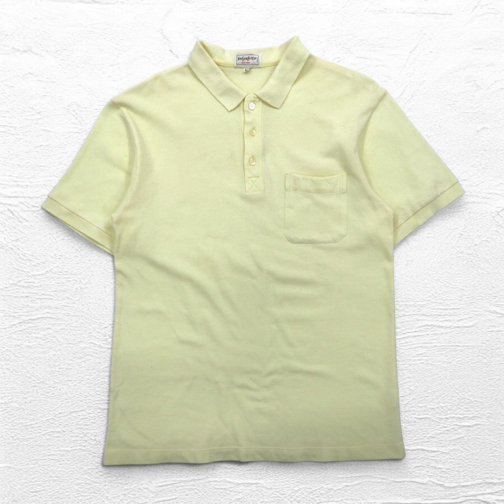 YVES SAINT LAURENT 90s Polo Shirt L Yellow Cotton Pique YSL Chest Pocket One Point Logo Embroidery