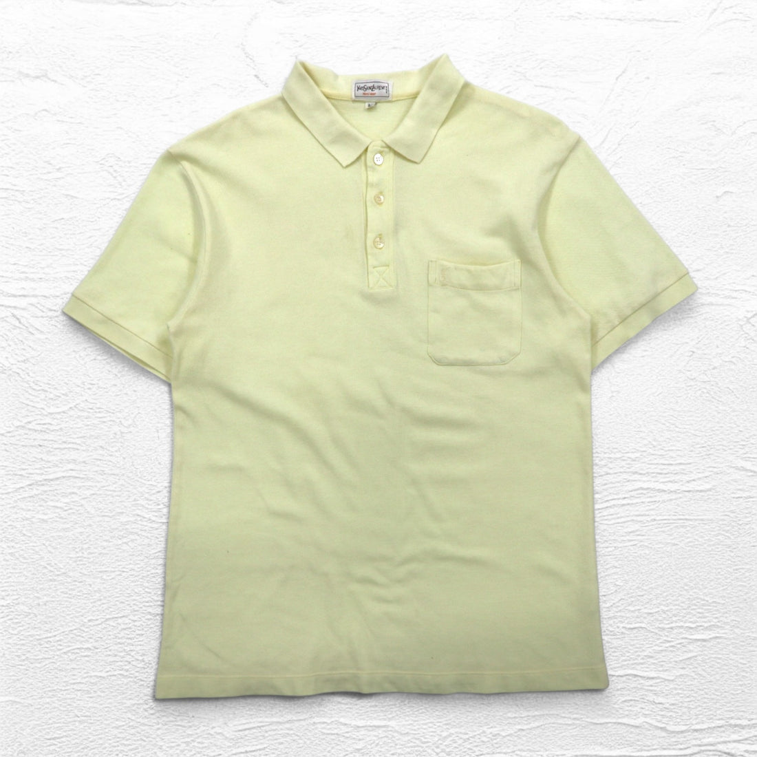 YVES SAINT LAURENT 90s Polo Shirt L Yellow Cotton Pique YSL Chest Pocket One Point Logo Embroidery