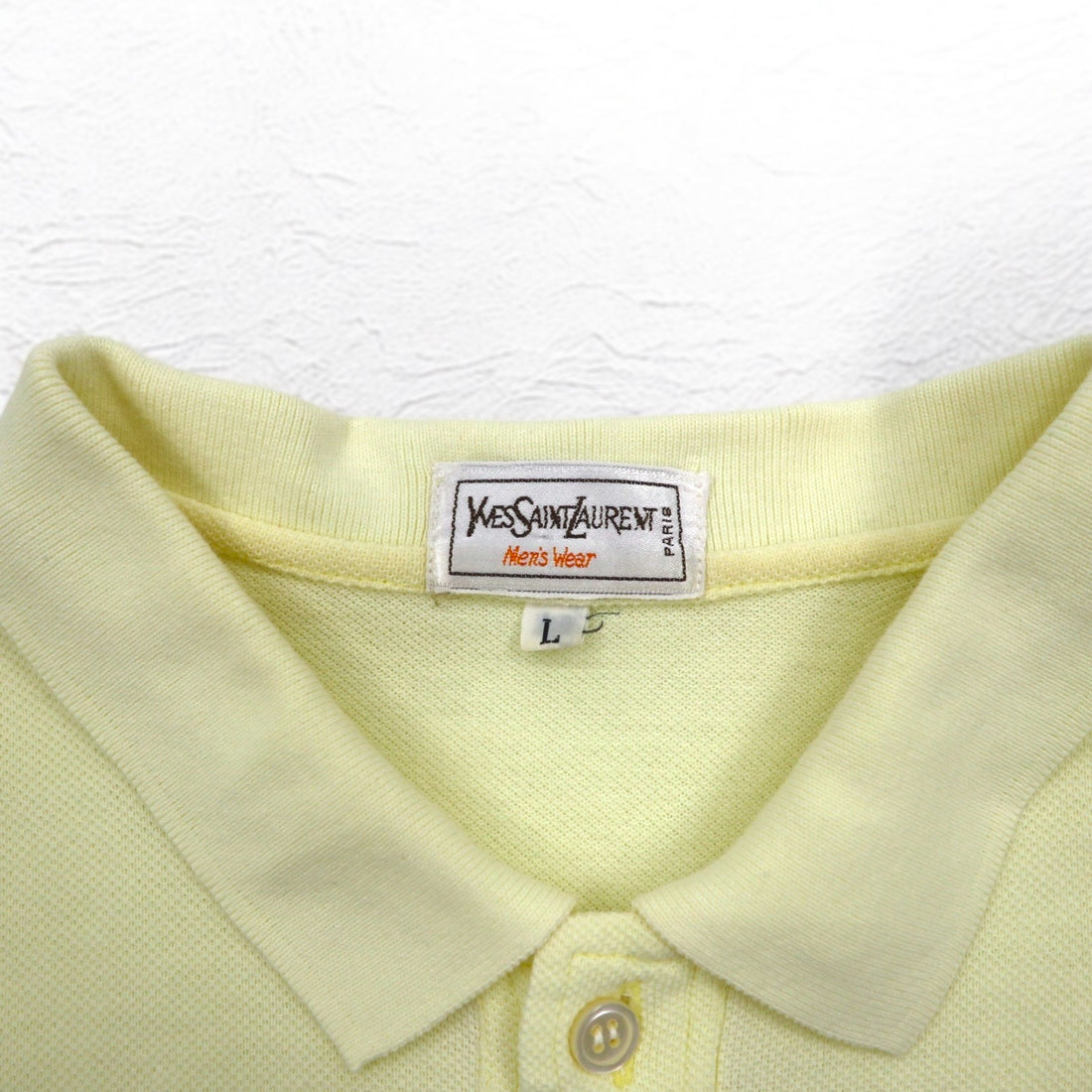YVES SAINT LAURENT 90s Polo Shirt L Yellow Cotton Pique YSL Chest Pocket One Point Logo Embroidery