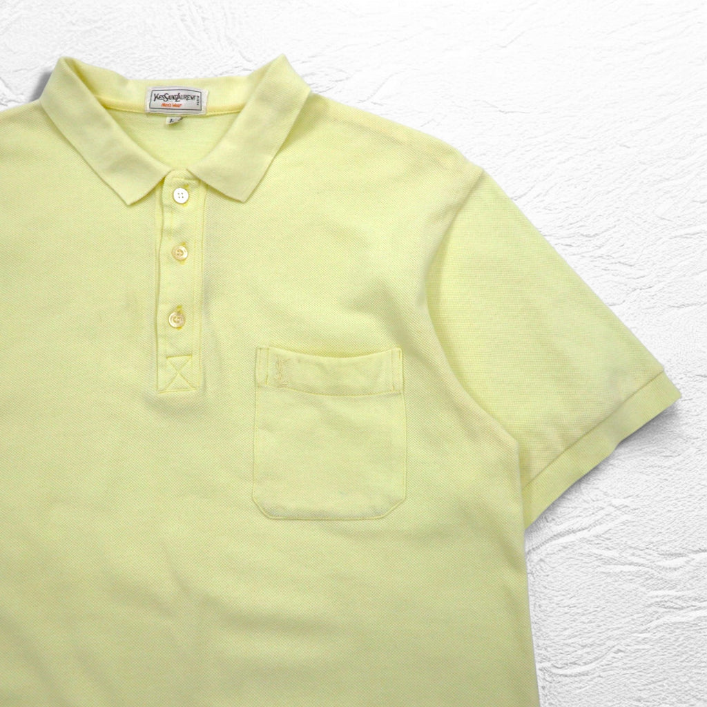 YVES SAINT LAURENT 90s Polo Shirt L Yellow Cotton Pique YSL Chest Pocket One Point Logo Embroidery