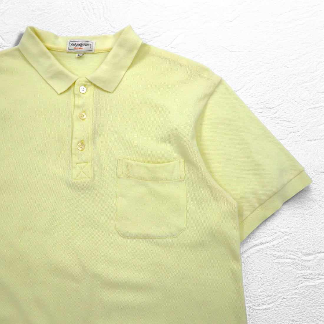 YVES SAINT LAURENT 90s Polo Shirt L Yellow Cotton Pique YSL Chest Pocket One Point Logo Embroidery