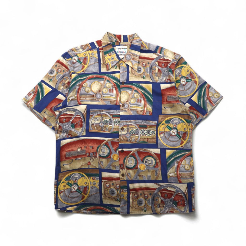Rayn SPOONER 1980s Hawaiian-Made Diamond Head Tag American Classics Aloha Shirt, Size L, Navy, Egyptian Cotton