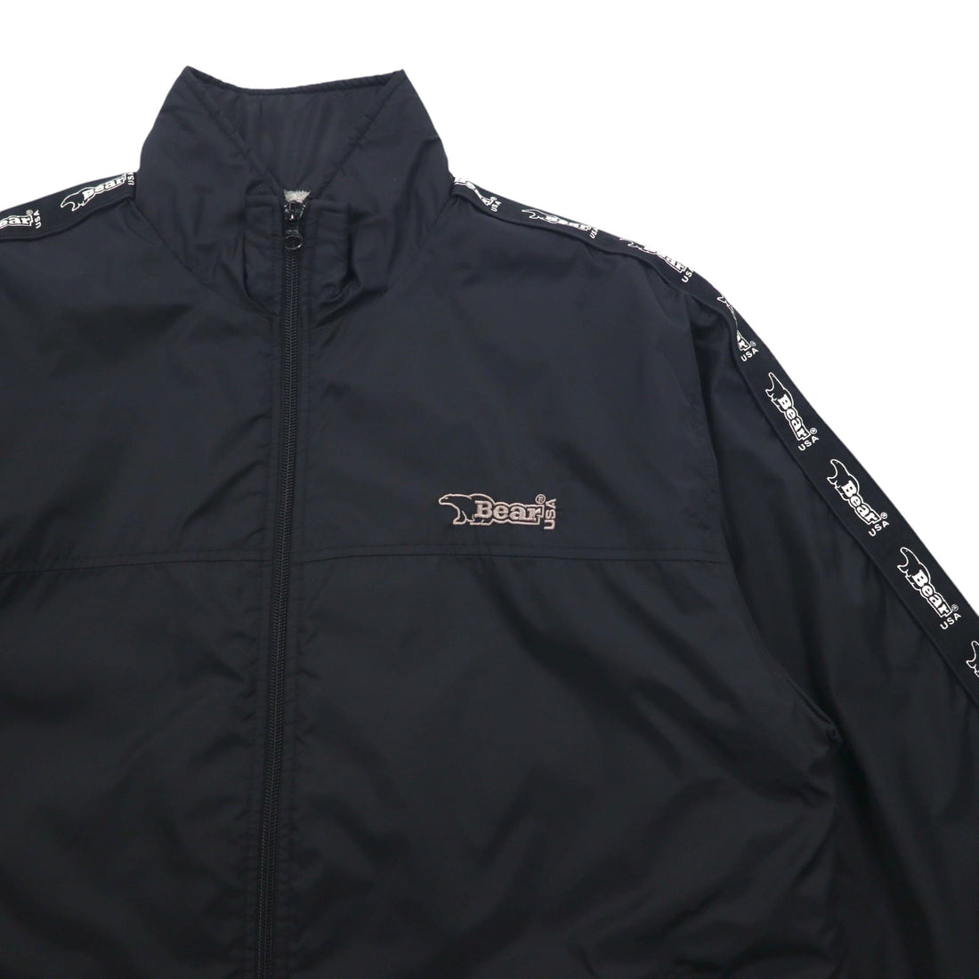 Bear USA 90s Stand Collar Nylon Jacket Jersey XL Black Logo Tape Sideline
