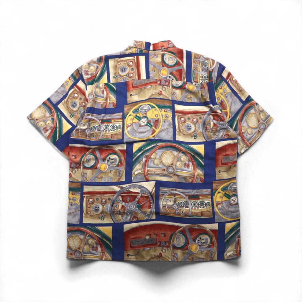 Rayn SPOONER 1980s Hawaiian-Made Diamond Head Tag American Classics Aloha Shirt, Size L, Navy, Egyptian Cotton