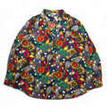 Vintage 90s Japan Made Open Collar Retro Shirt Ram Roll スカーフ柄 オープンカラーシャツ ポリシャツ XL ネイビー レトロ