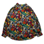 Vintage 90s Japan Made Open Collar Retro Shirt Ram Roll スカーフ柄 オープンカラーシャツ ポリシャツ XL ネイビー レトロ