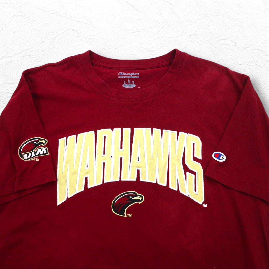 Champion College Embroidered T-Shirt, XL, Bordeaux, Cotton, WARHAWKS Arch Logo
