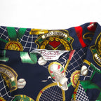Vintage 90s Japan Made Open Collar Retro Shirt Ram Roll スカーフ柄 オープンカラーシャツ ポリシャツ XL ネイビー レトロ