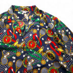 Vintage 90s Japan Made Open Collar Retro Shirt Ram Roll スカーフ柄 オープンカラーシャツ ポリシャツ XL ネイビー レトロ