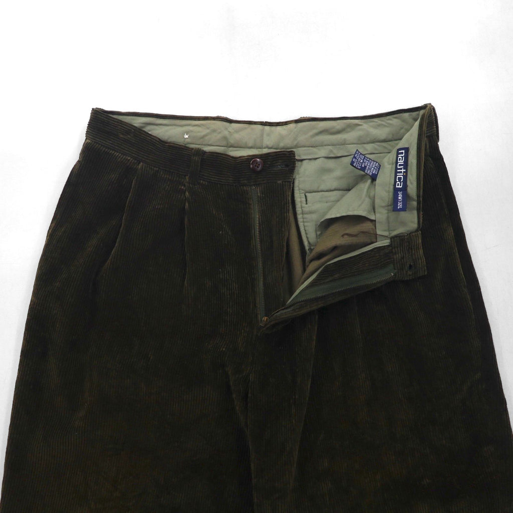 NAUTICA 90年代 2タック ワイド コーデュロイ チノパンツ ワークパンツ L ブラウン 太畝
