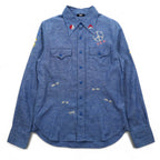 TMT Souvenir Embroidered Chambray Shirt M Indigo Blue BIG HOLIDAY Made in Japan