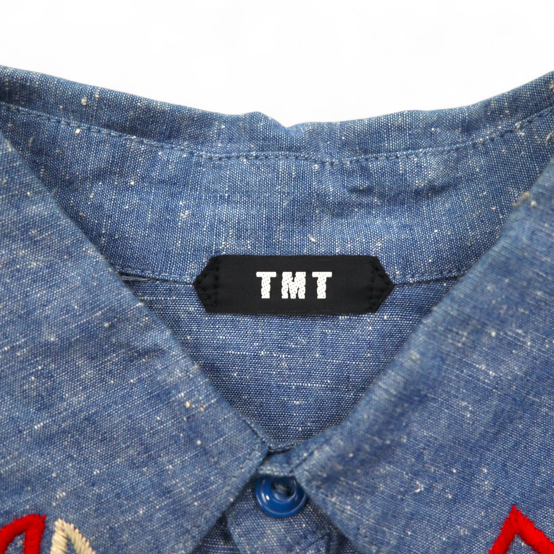 TMT Souvenir Embroidered Chambray Shirt M Indigo Blue BIG HOLIDAY Made in Japan