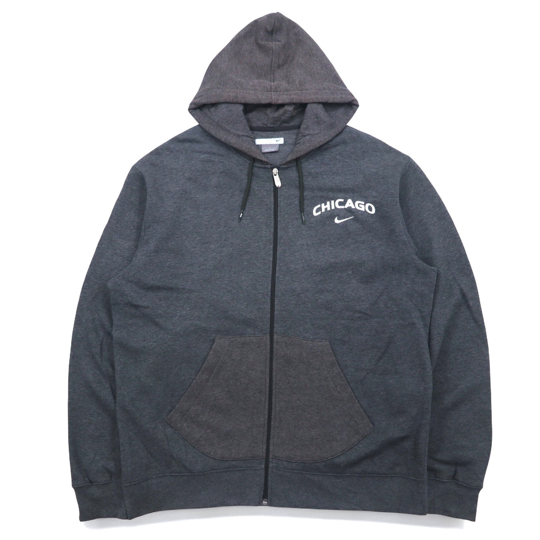 NIKE 00s ​​Full Zip Hoodie L Grey Cotton CHICAGO Swoosh Logo Embroidered Made in Turkey