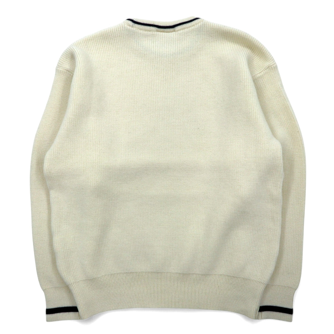 KENT &amp; CURWEN Cable Knit Sweater L White Wool Logo Embroidery Made in Japan