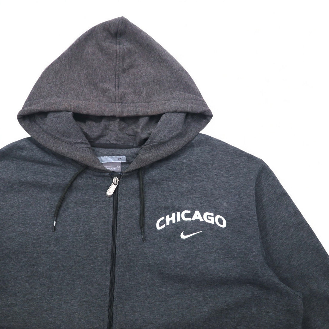 NIKE 00年代 フルジップパーカー L グレー コットン CHICAGO スウォッシュロゴ 刺繍 トルコ製