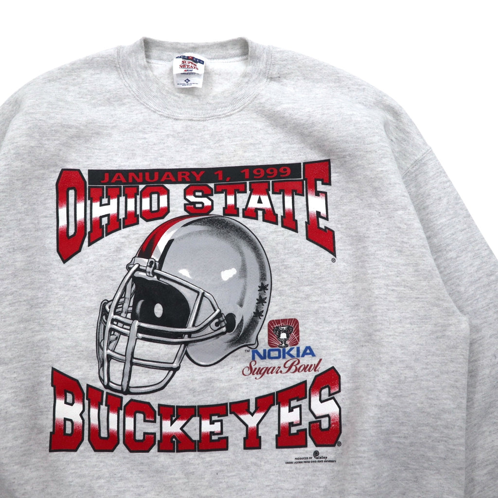 JERZEES Made in USA 90s SUPER SWEATS College Football Print Sweatshirt XL Grey Cotton Fleece Lining NCAA Ohio State Buckeyes Football