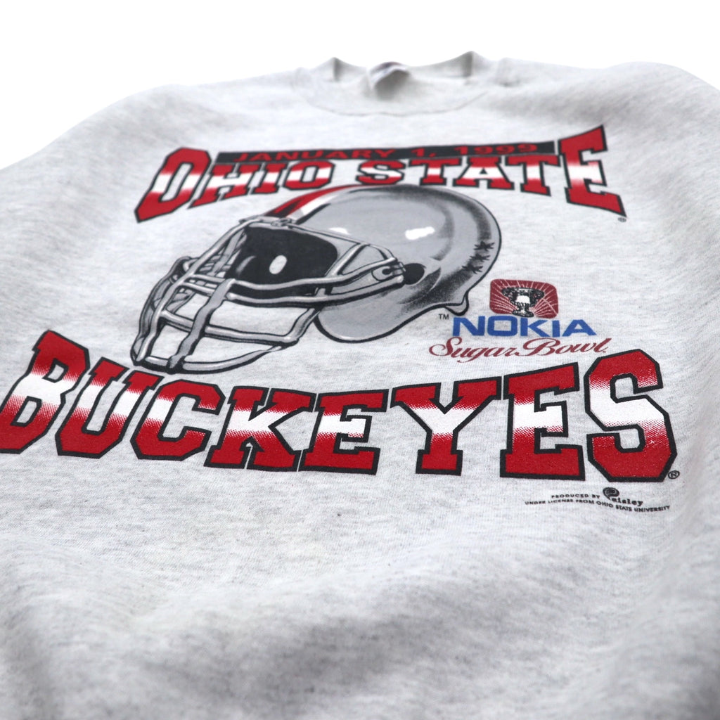 JERZEES Made in USA 90s SUPER SWEATS College Football Print Sweatshirt XL Grey Cotton Fleece Lining NCAA Ohio State Buckeyes Football