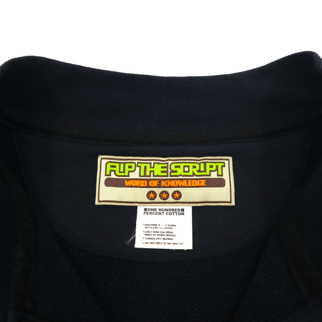 FLIP THE SCRIPT 90s Short Sleeve Sweat Jacket, Stadium Jacket, 2XL, Black, Snap Buttons, Slash Pockets