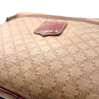 CELINE Made in Italy Old Macadam Shoulder Bag Beige Leather All-over Pattern Logo Riri Zip M07