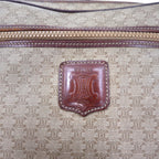 CELINE Made in Italy Old Macadam Shoulder Bag Beige Leather All-over Pattern Logo Riri Zip M07