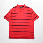 NAUTICA Classic Fit Striped Polo Shirt 2XL Pink Pique Performance Deck Shirt with One Point Logo Embroidery